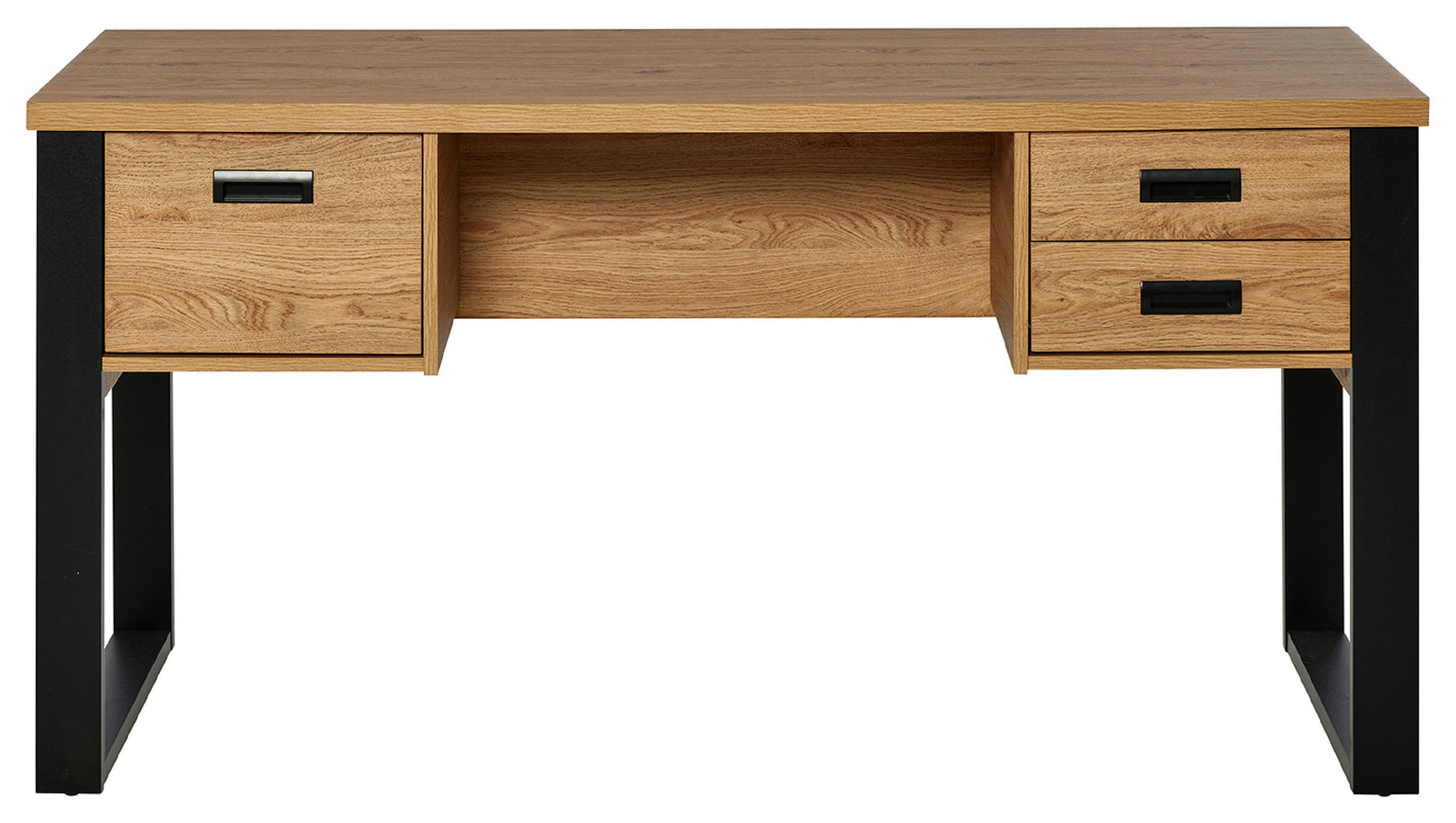 Thumbnail - Livetastic Schreibtisch Riva, Schwarz, Eiche, Metall, 2 Schubladen, rechteckig, U-Form, 59x76x150 cm, Stauraum, in versc...