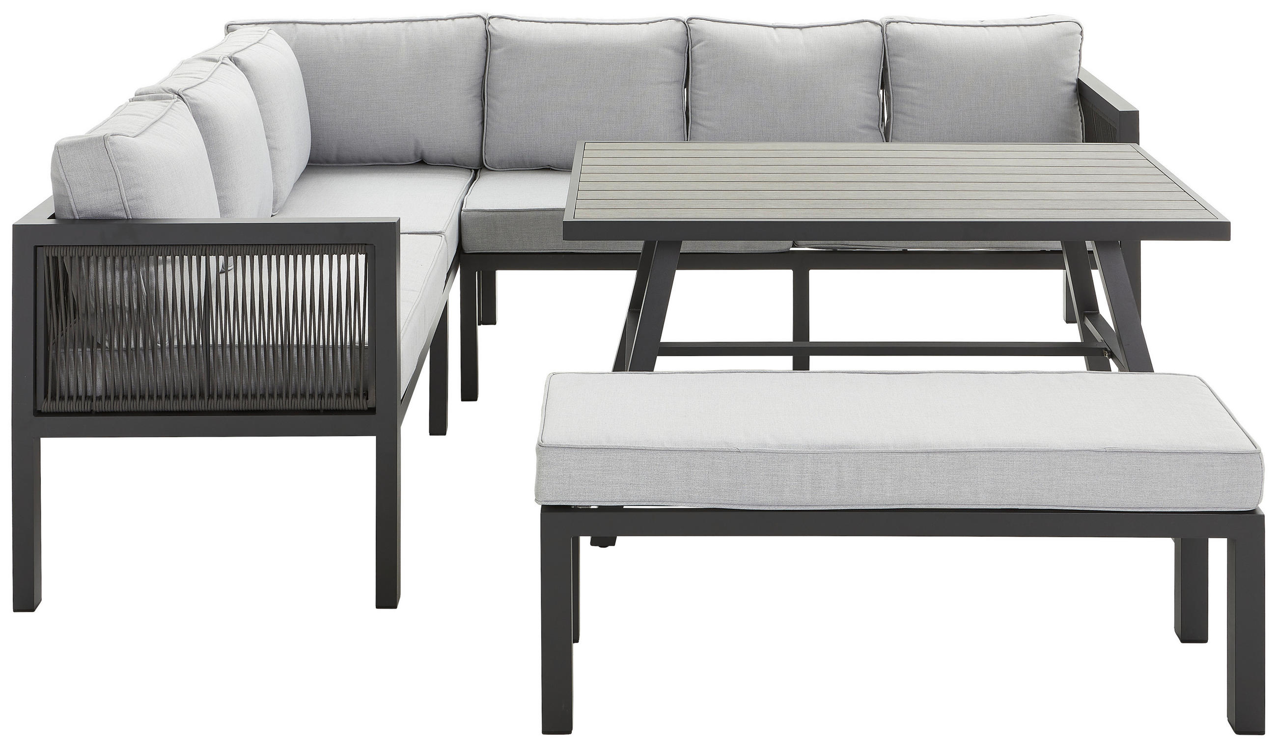 DINING-LOUNGESET 195/244 cm Aluminium  - Dunkelgrau/Hellgrau, KONVENTIONELL, Kunststoff/Textil (195/244cm) - Ambia Garden