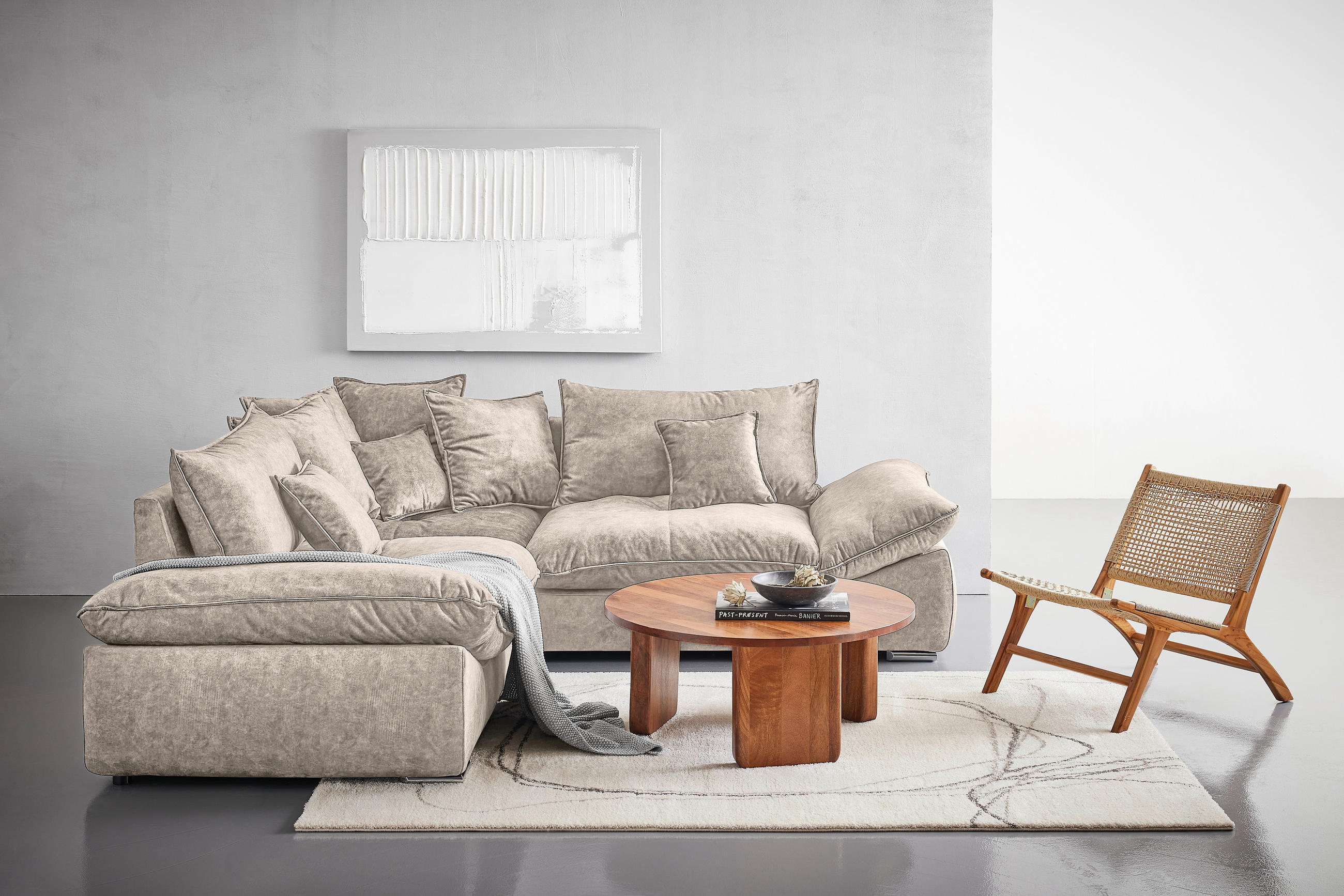 ECKSOFA Hellbraun Velours  - Chromfarben/Hellbraun, KONVENTIONELL, Kunststoff/Textil (247/247cm) - Carryhome
