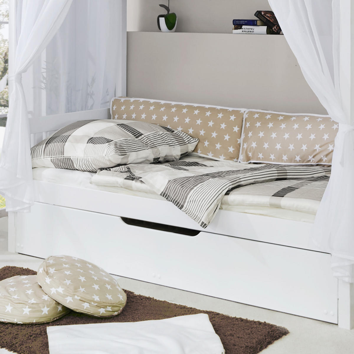 HIMMELBETT 90/200 cm  in Beige, Weiß  - Beige/Weiß, MODERN, Holz (90/200cm) - MID.YOU