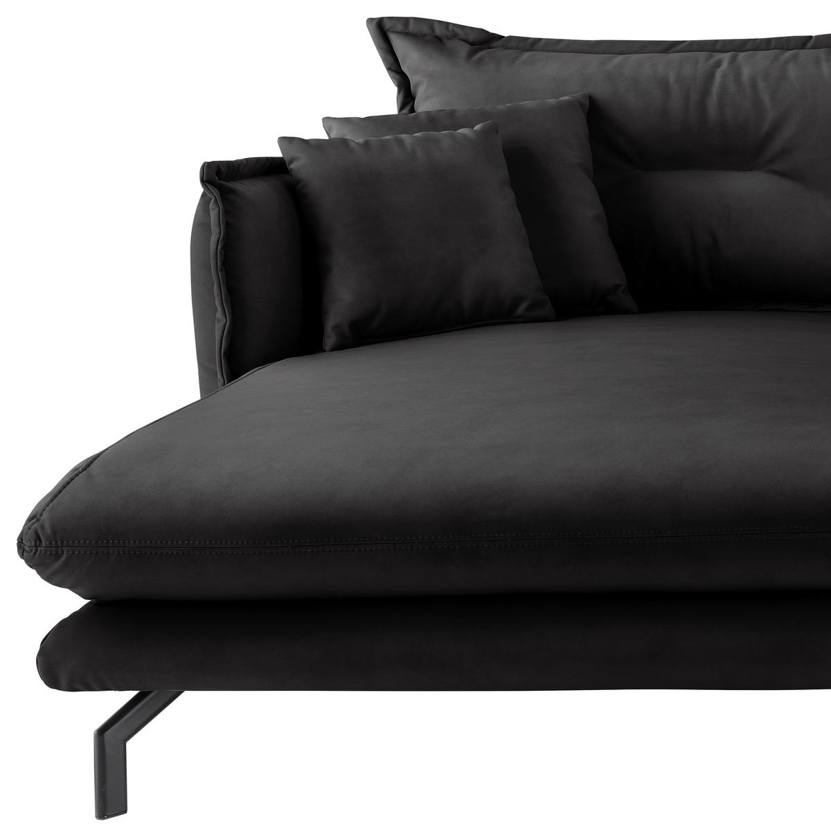 ECKSOFA in Lederlook Schwarz  180/255 cm  - Schwarz, MODERN, Textil/Metall (180/255cm) - Livetastic