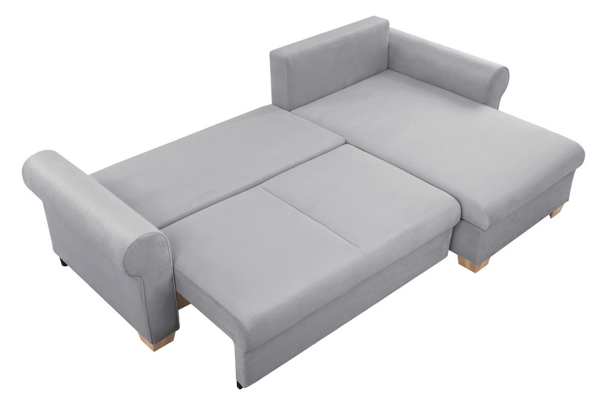 ECKSOFA in Hellgrau  - Buchefarben/Hellgrau, Design, Holz/Textil (266/161cm) - MID.YOU
