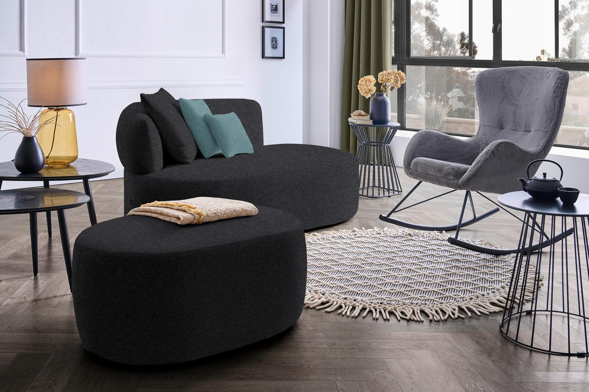 RÉCAMIERE  in Plüsch Anthrazit, Petrol  - Anthrazit/Petrol, MODERN, Kunststoff/Textil (166/86/105cm) - Hom`in