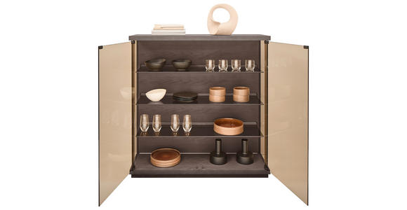 VITRINE Eiche dunkel  117/128/38 cm  - Eiche dunkel, Design, Glas/Holz (117/128/38cm) - Belluti