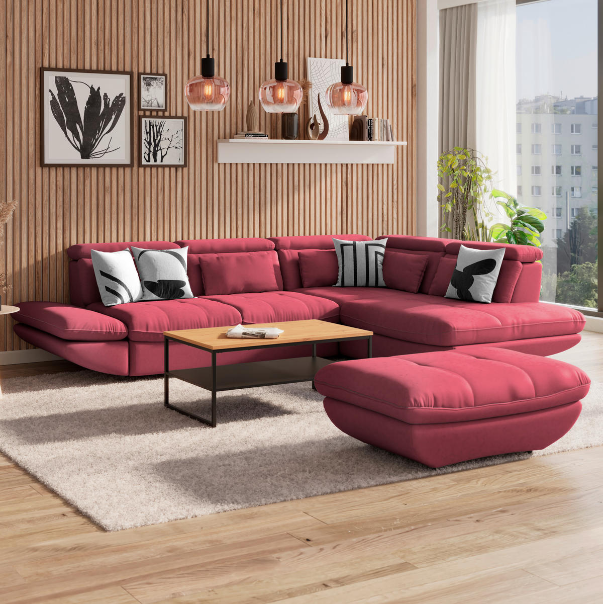 WOHNLANDSCHAFT Koralle Mikrofaser  - Koralle/Schwarz, MODERN, Kunststoff/Textil (311/233cm) - MID.YOU
