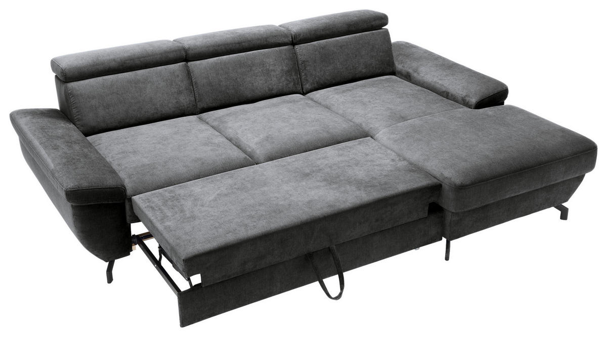 ECKSOFA RIMA Anthrazit Velours  - Anthrazit/Silberfarben, MODERN, Textil/Metall (262/182cm) - Trendmanufaktur
