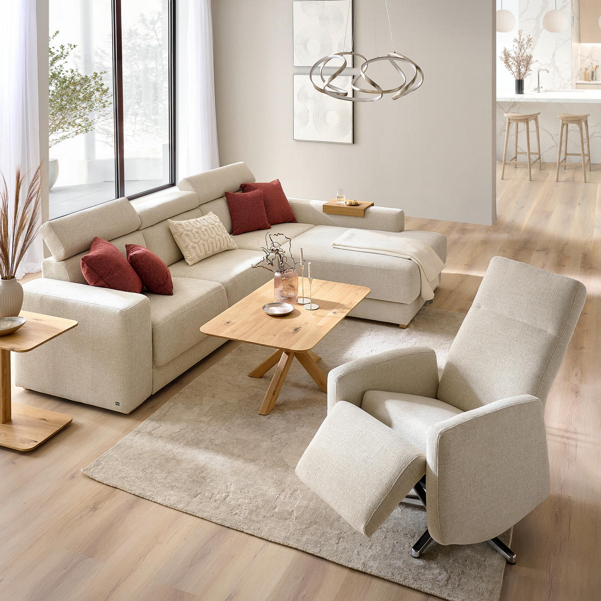 ECKSOFA Naturfarben Chenille  - Eichefarben/Naturfarben, Design, Textil (316/206cm) - Sedda