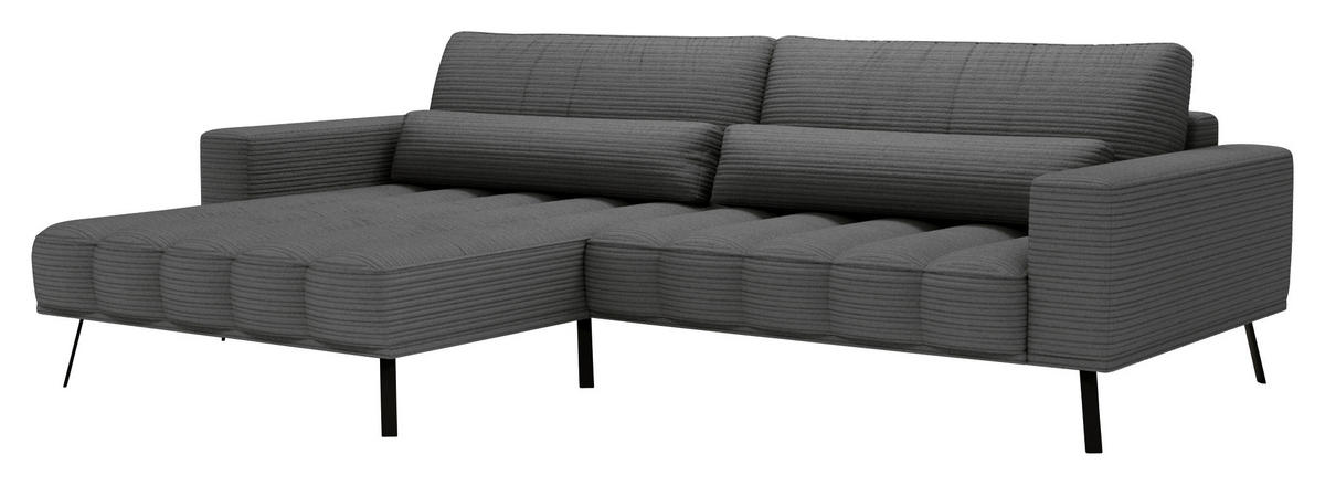 ECKSOFA Anthrazit Cord  - Anthrazit/Schwarz, Design, Textil/Metall (204/291cm) - Lomoco