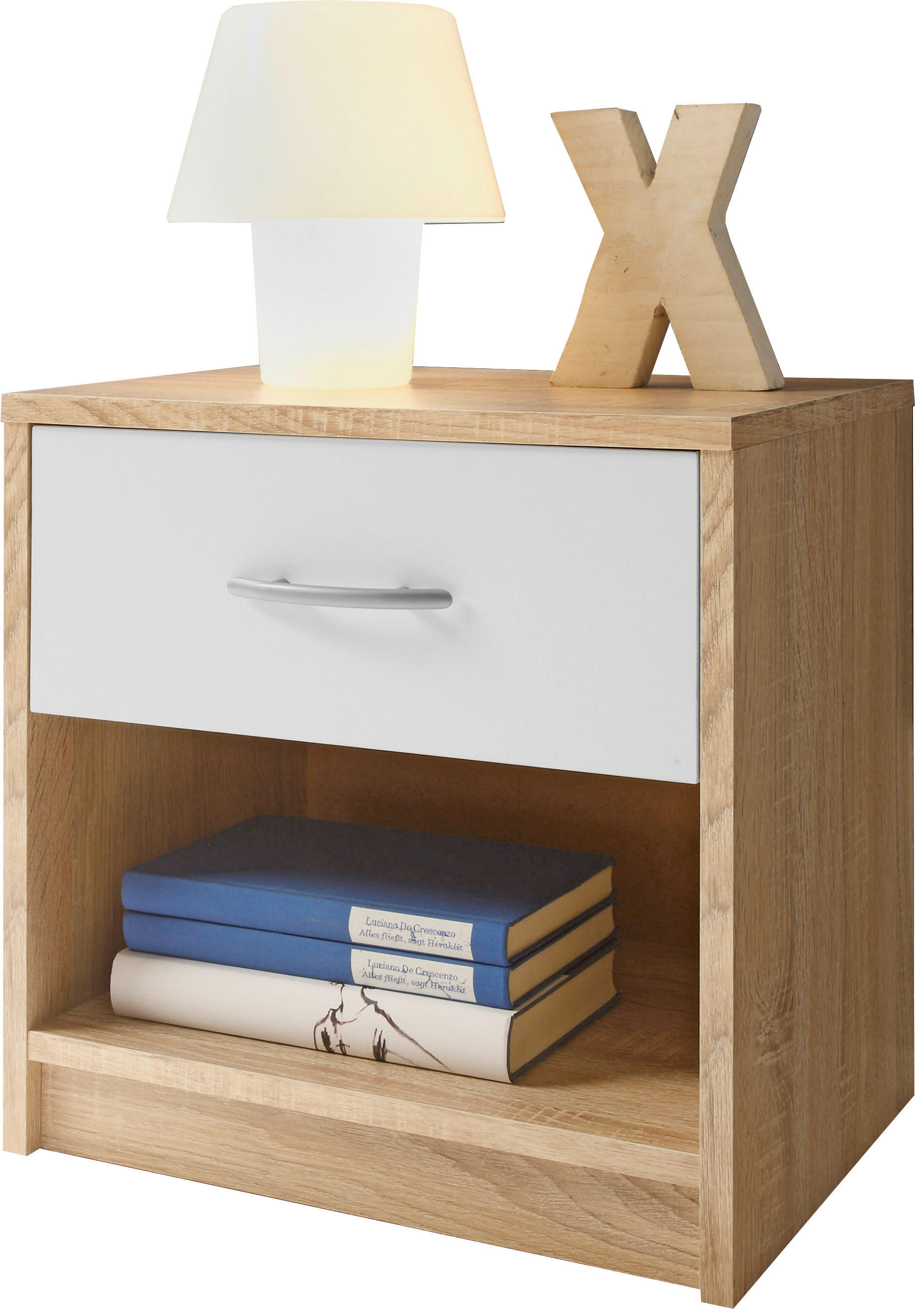 ÉJJELISZEKRÉNY fehér, Sonoma tölgy  - Sonoma tölgy/alumíniumszínű, Konventionell, műanyag/faalapú anyag (39/41/28cm) - Boxxx