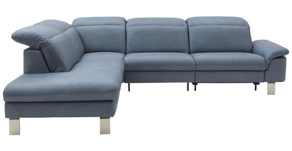 ECKSOFA Atlanta 2.0 Blaugrau Echtleder Rücken echt, Armteilverstellung, Kopfteilverstellung  - Edelstahlfarben/Blaugrau, Design, Leder/Metall (233/309cm) - Dieter Knoll