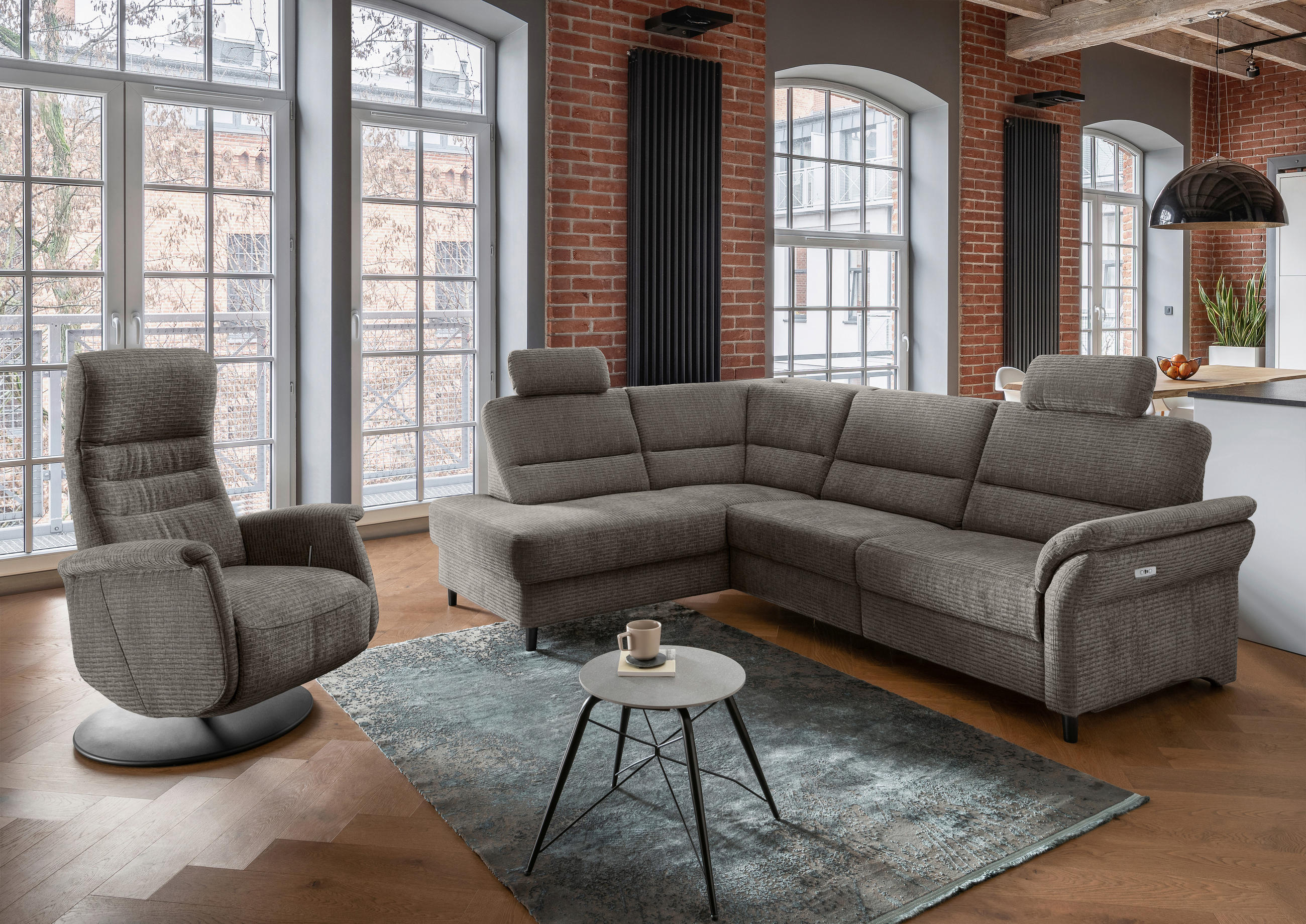 ECKSOFA in Mikrofaser Graubraun - Graubraun/Schwarz, Modern, Holz/Textil (190/266cm) - Livetastic
