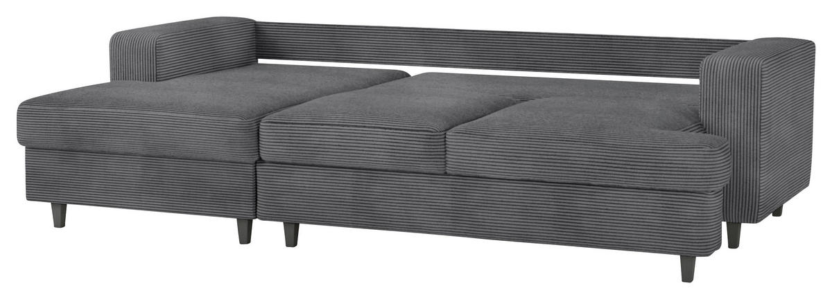 ECKSOFA Dunkelgrau Cord, Velours  - Dunkelgrau/Schwarz, Design, Holz/Textil (140/247cm) - MID.YOU