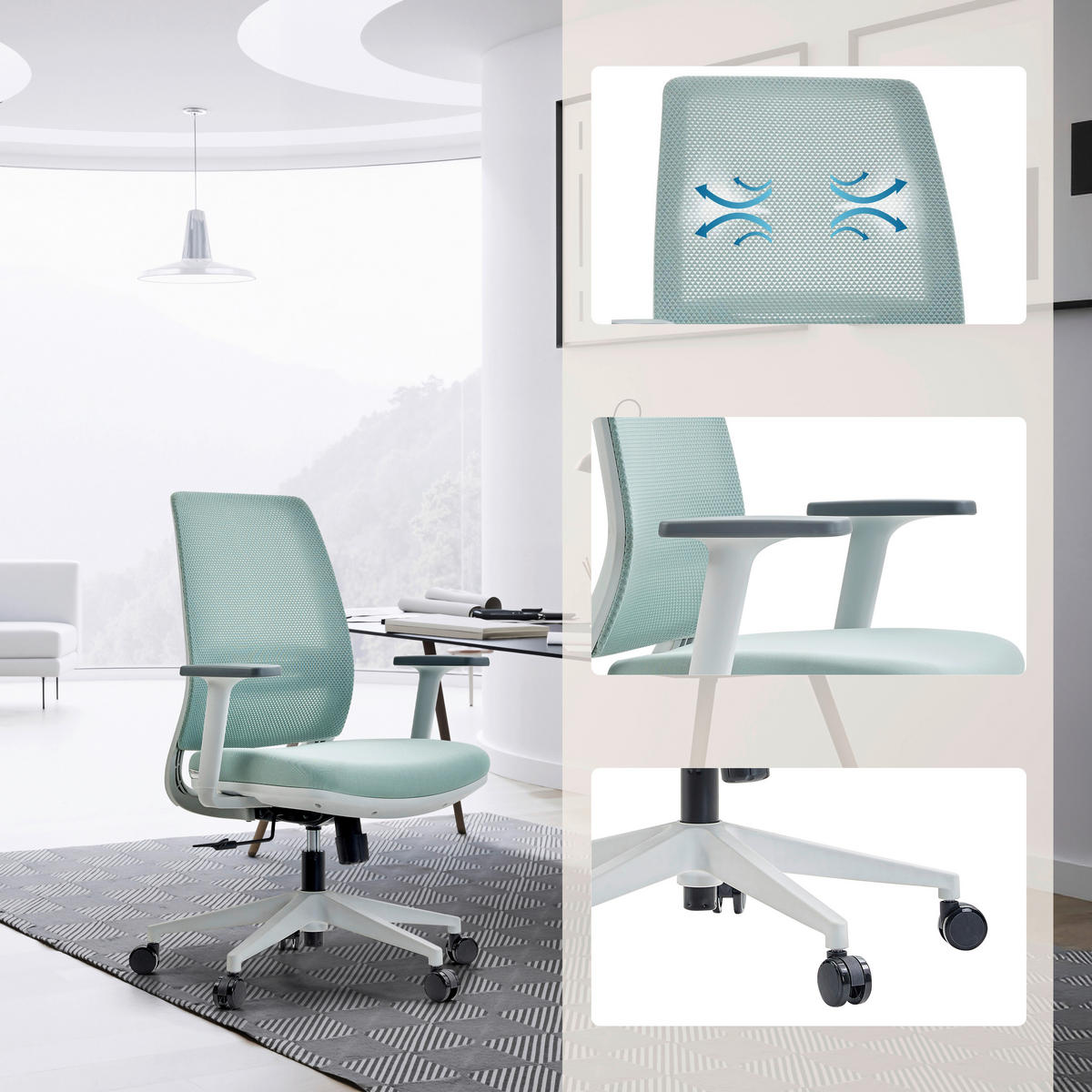 DREHSTUHL Flachgewebe Mintgrün  - Weiß/Grau, MODERN, Kunststoff/Textil (68/108/55cm) - MID.YOU