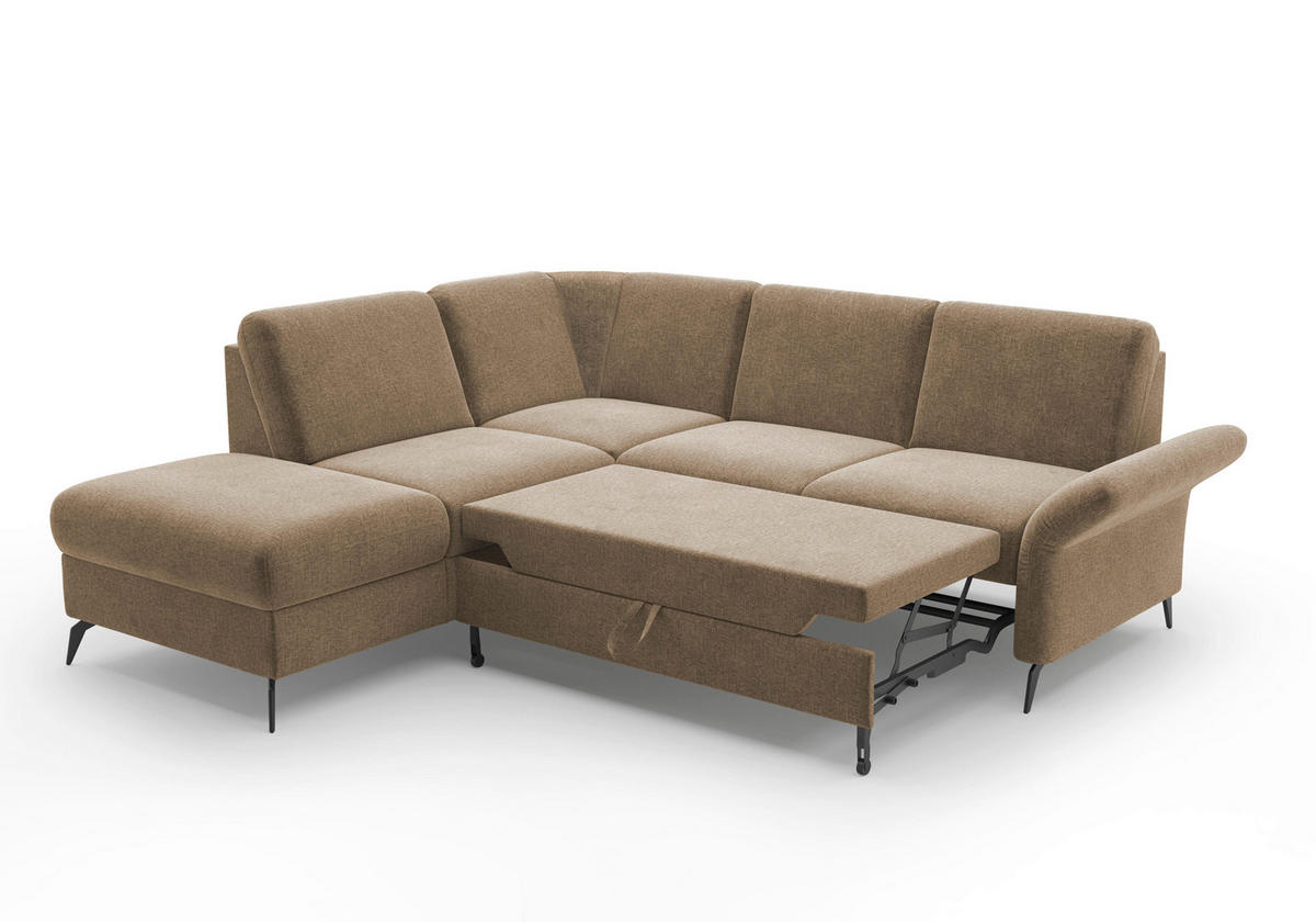 ECKSOFA ROCHELLE E Hellbraun Flachgewebe  - Hellbraun/Schwarz, KONVENTIONELL, Textil/Metall (216/240cm) - Sit & More