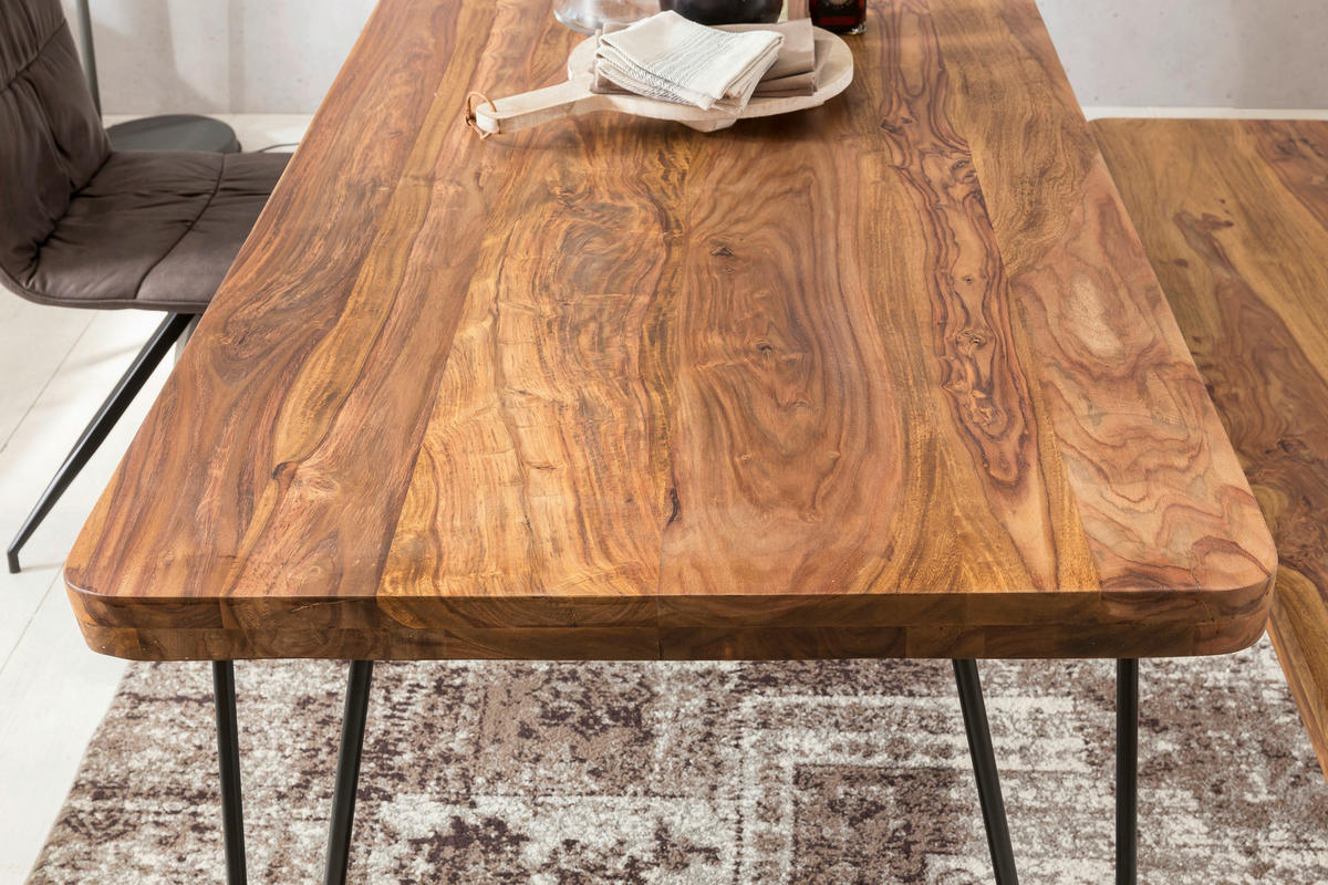 ESSTISCH Sheesham massiv rechteckig Sheeshamfarben  - Sheeshamfarben/Schwarz, Design, Holz/Metall (200/80/76cm) - MID.YOU
