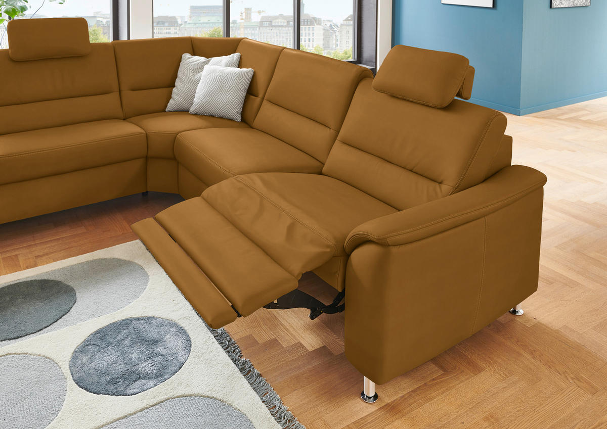 ECKSOFA in Echtleder Dunkelgelb  - Dunkelgelb/Alufarben, Basics, Leder/Metall (249/290cm) - Beldomo Premium