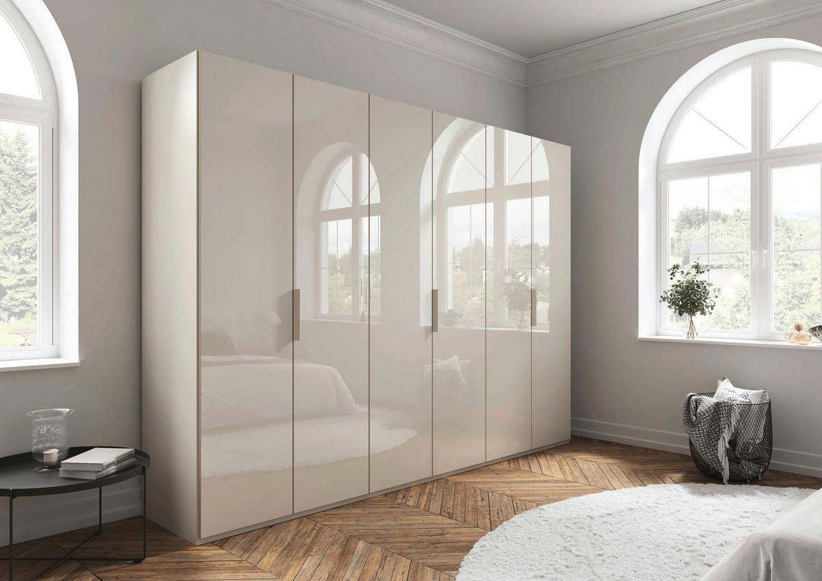 DREHTÜRENSCHRANK 301/235/61 cm,  in Champagner, 6-türig  - Champagner, Basics, Glas/Holzwerkstoff (301/235/61cm) - Novel