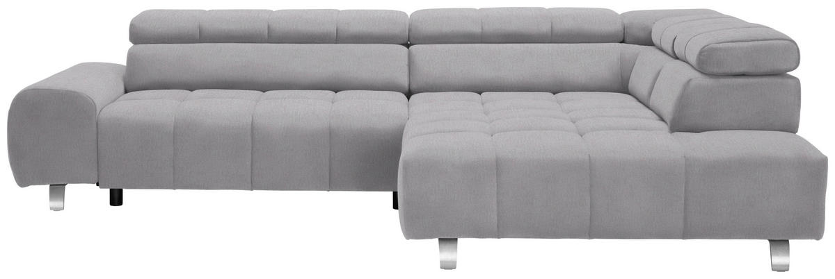 ECKSOFA Hellgrau Webstoff  - Dunkelgrau/Silberfarben, Design, Textil/Metall (295/201cm) - Hom`in