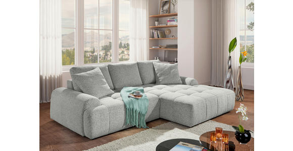 Ecksofa mit Funktion Creme Flachgewebe Zierkissen, Rückenkissen, Bettkasten, Schlaffunktion, Rücken echt, Liegefläche im Originalstoff  - Creme/Schwarz, KONVENTIONELL, Kunststoff/Textil (277/190cm) - Carryhome