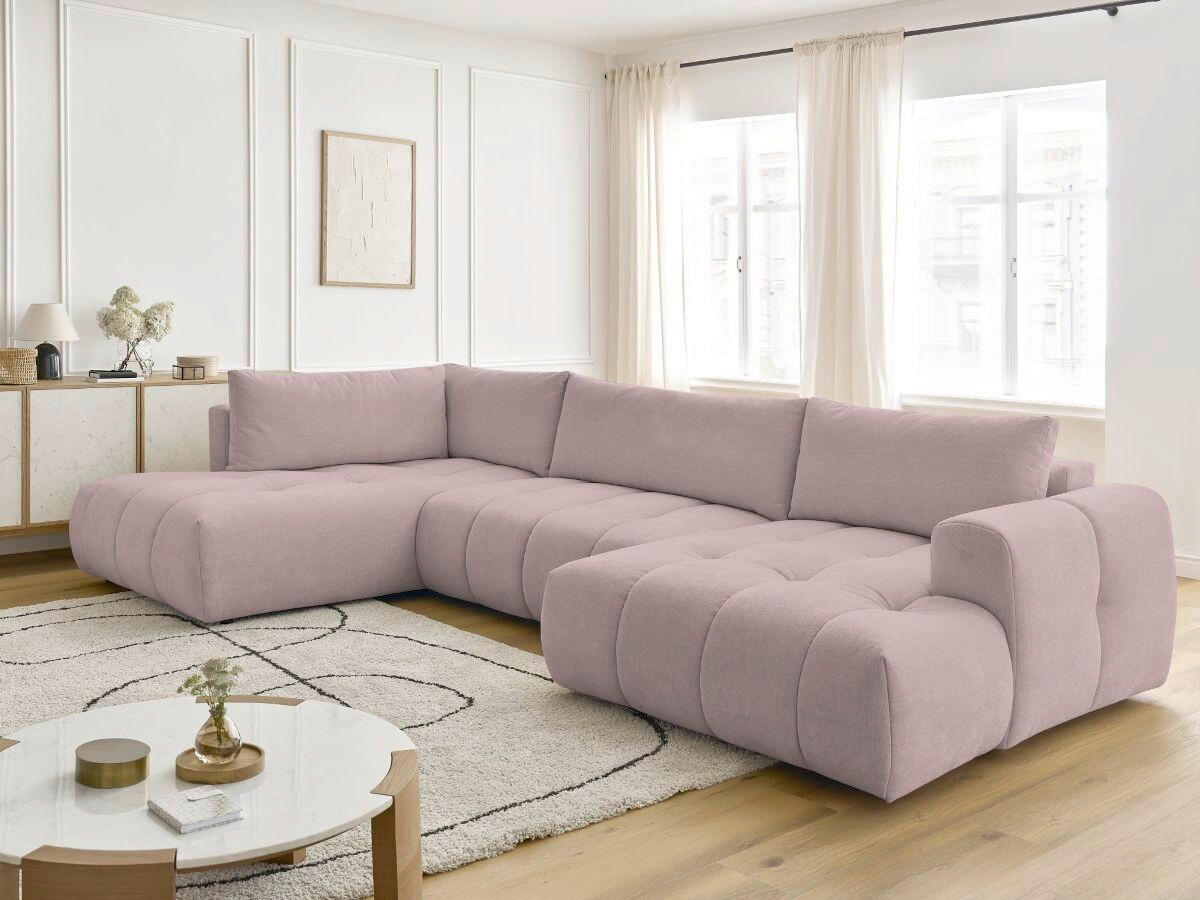 WOHNLANDSCHAFT  FUJI  Pink Leinenoptik  - Pink/Schwarz, MODERN, Kunststoff/Textil (204/377/160cm)
