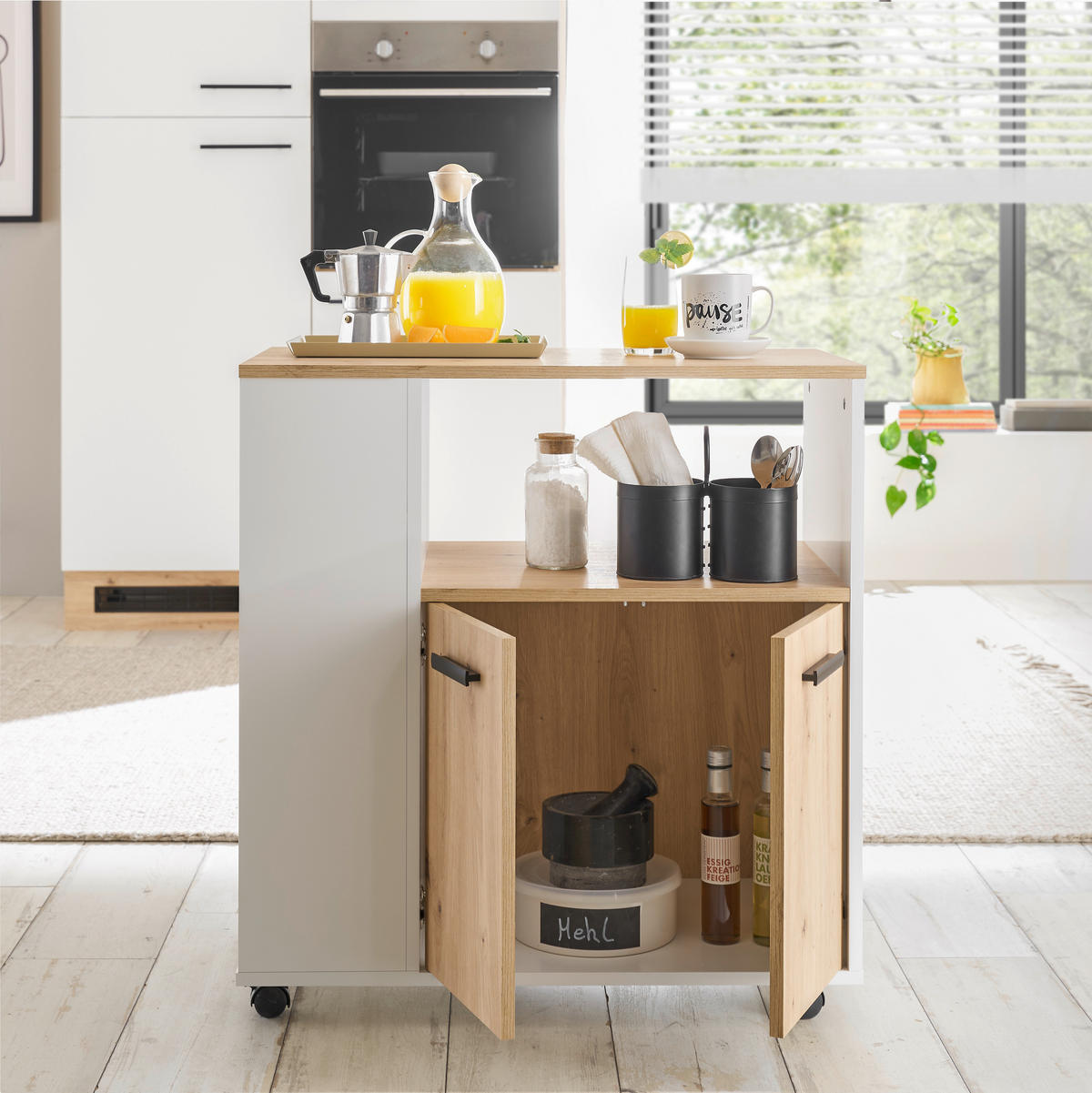 BARWAGEN in Weiß, Eiche Artisan  - Weiß/Eiche Artisan, Design, Holzwerkstoff/Kunststoff (75/79,5/40cm) - MID.YOU