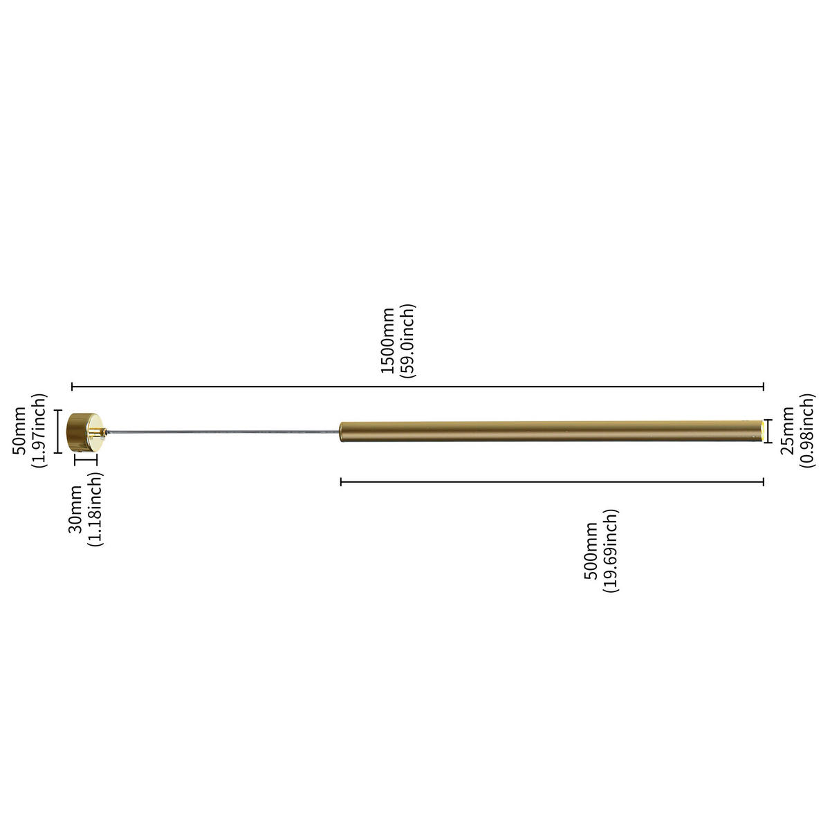 HÄNGLAMPA Lungo 2,5/150 cm  - guldfärgad, Design, metall (2,5/150cm)