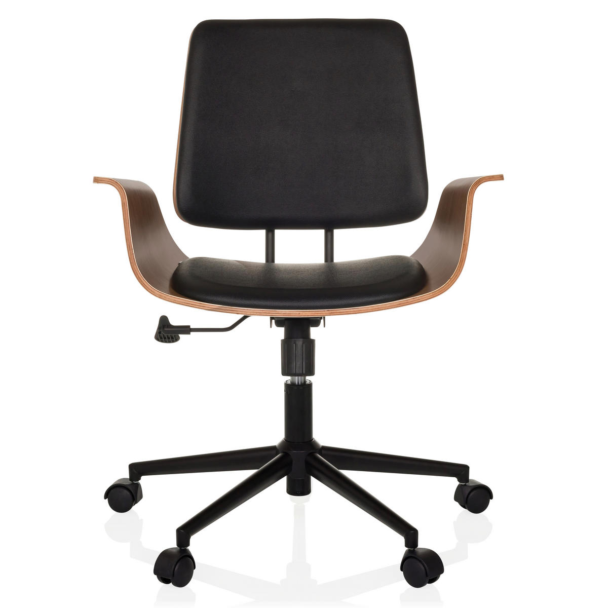 DREHSTUHL Schwarz  - Schwarz/Braun, MODERN, Leder/Holz (68/92/63,5cm) - MID.YOU