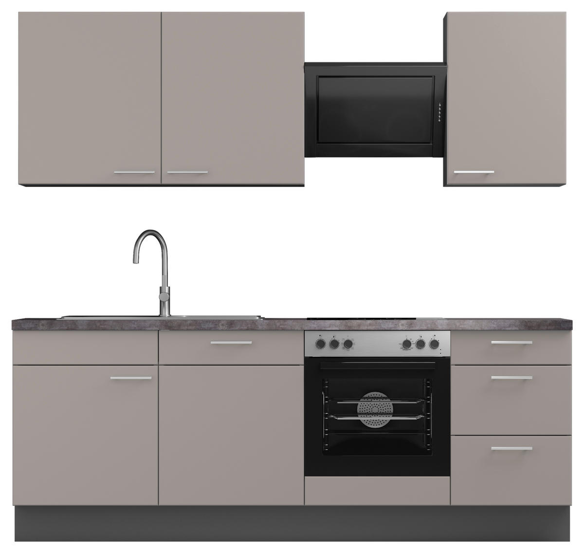 KÜCHENBLOCK 230 cm   in Graphitfarben, Kaschmir  - Kaschmir/Edelstahlfarben, MODERN, Holzwerkstoff/Metall (230cm) - Xora