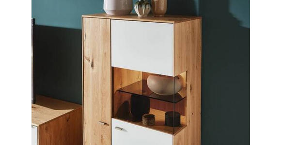 WOHNWAND in Weiß, Eichefarben 330/204/50 cm - Eichefarben/Silberfarben, Design, Glas/Holz (330/204/50cm) - Waldwelt