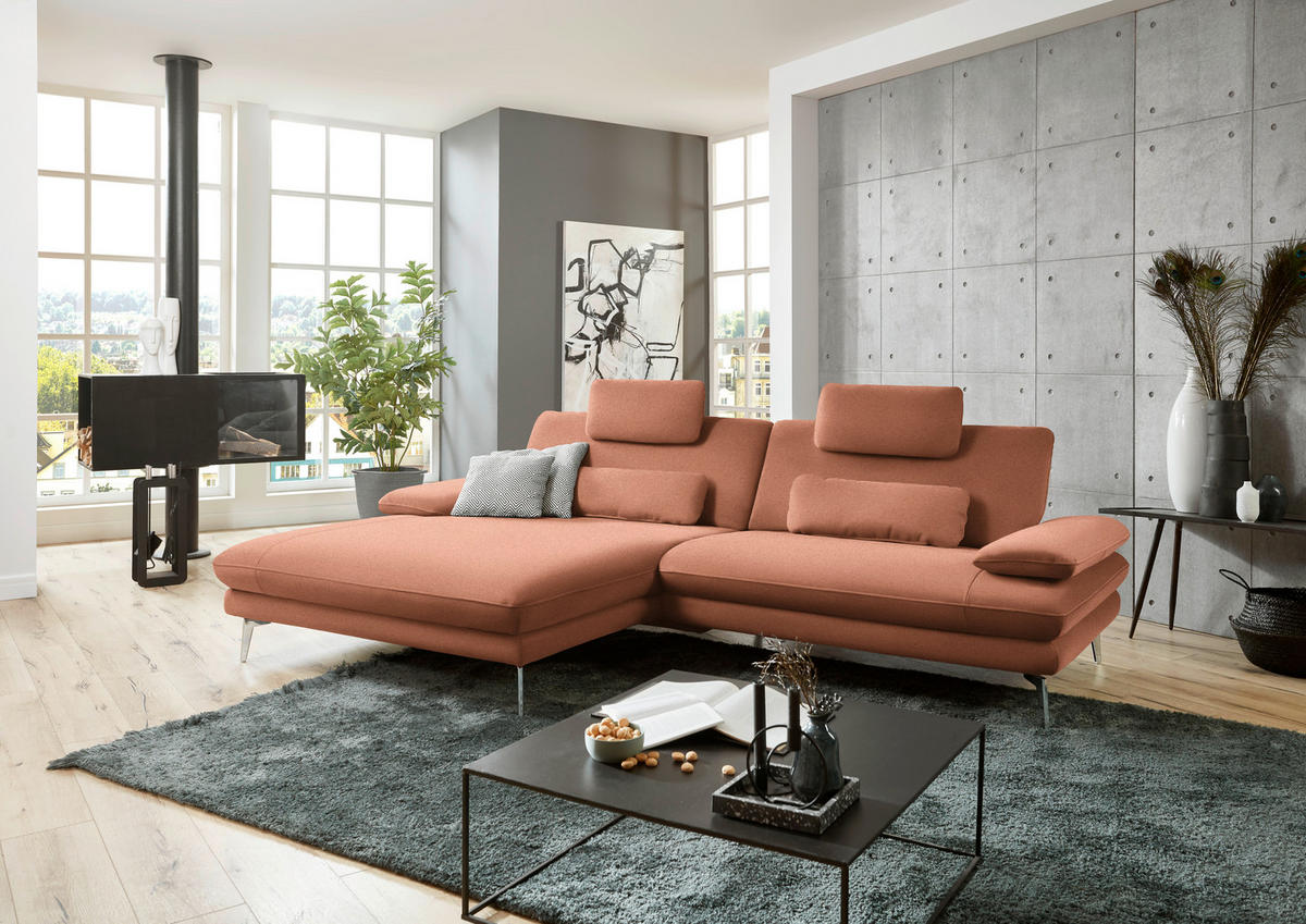 ECKSOFA in Webstoff Orange  184/284 cm  - Schwarz/Orange, Design, Textil/Metall (184/284cm) - Dieter Knoll