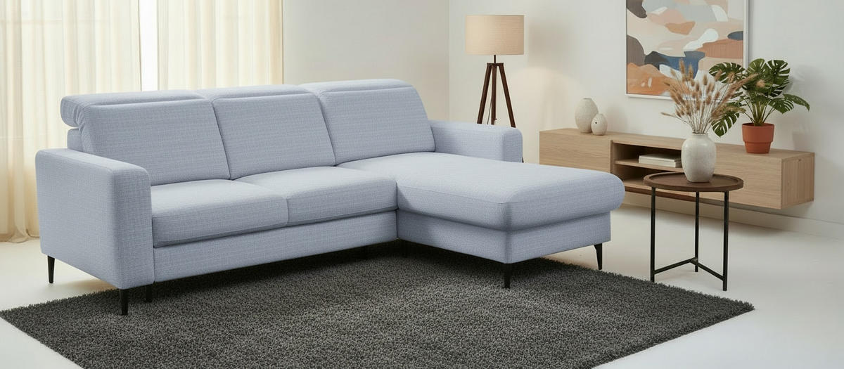 ECKSOFA FABIO Blau Chenille Bettkasten, Kopfteilverstellung  - Blau/Schwarz, Design, Textil/Metall (174/223cm) - Livetastic