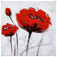 ÖLGEMÄLDE Blumen 30/30 cm  - Rot/Grau, LIFESTYLE, Holz/Textil (30/30cm) - Monee