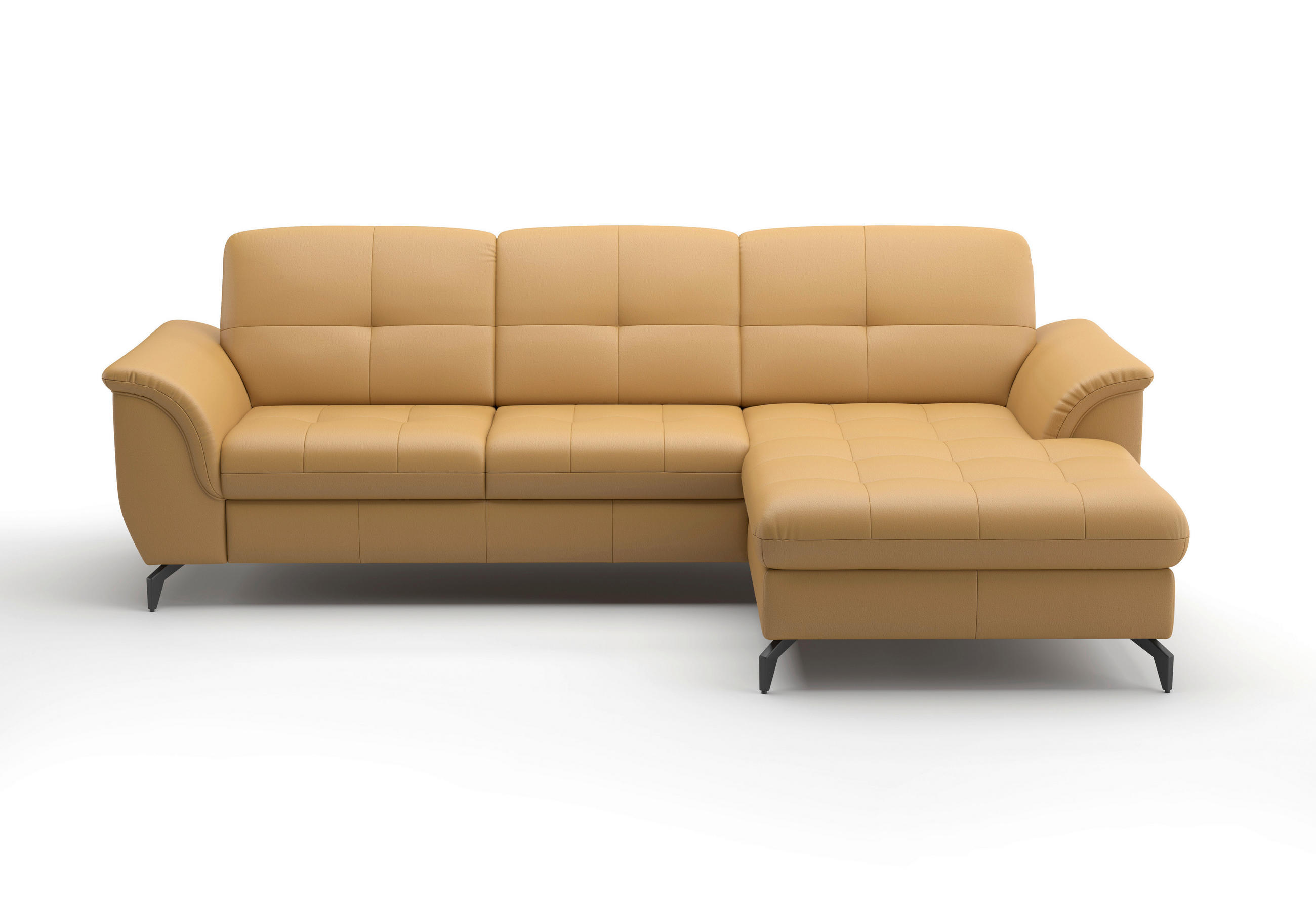 ECKSOFA in Vliesstoff Kombination Echtleder/Stoff Currygelb  262/164 cm  - Currygelb/Schwarz, MODERN, Leder/Textil (262/164cm) - Sit & More