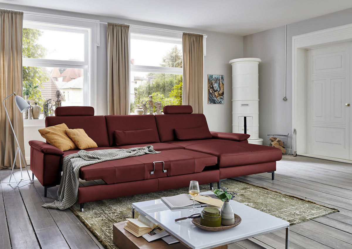 ECKSOFA in Echtleder Brombeere  - Brombeere/Schwarz, Design, Leder/Metall (334/176cm) - Dieter Knoll