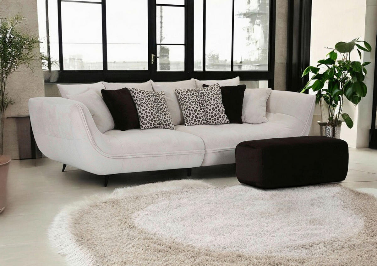 BIGSOFA Flachgewebe Creme  - Dunkelbraun/Beige, Design, Textil/Metall (275/80/123cm) - Lomoco