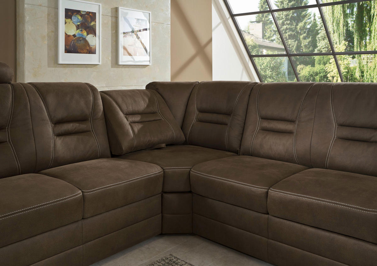 ECKSOFA Braun, Grau Lederlook  - Beige/Braun, KONVENTIONELL, Holz/Textil (234/286cm) - Beldomo Comfort