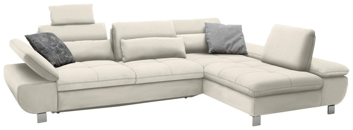 ECKSOFA Creme Webstoff  - Chromfarben/Creme, Design, Textil/Metall (310/203cm) - Xora