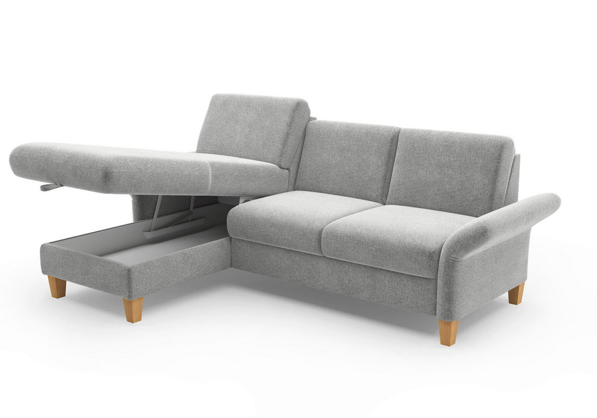 ECKSOFA ROCHELLE E Hellgrau Flachgewebe  - Eichefarben/Hellgrau, KONVENTIONELL, Holz/Textil (164/251cm) - Sit & More
