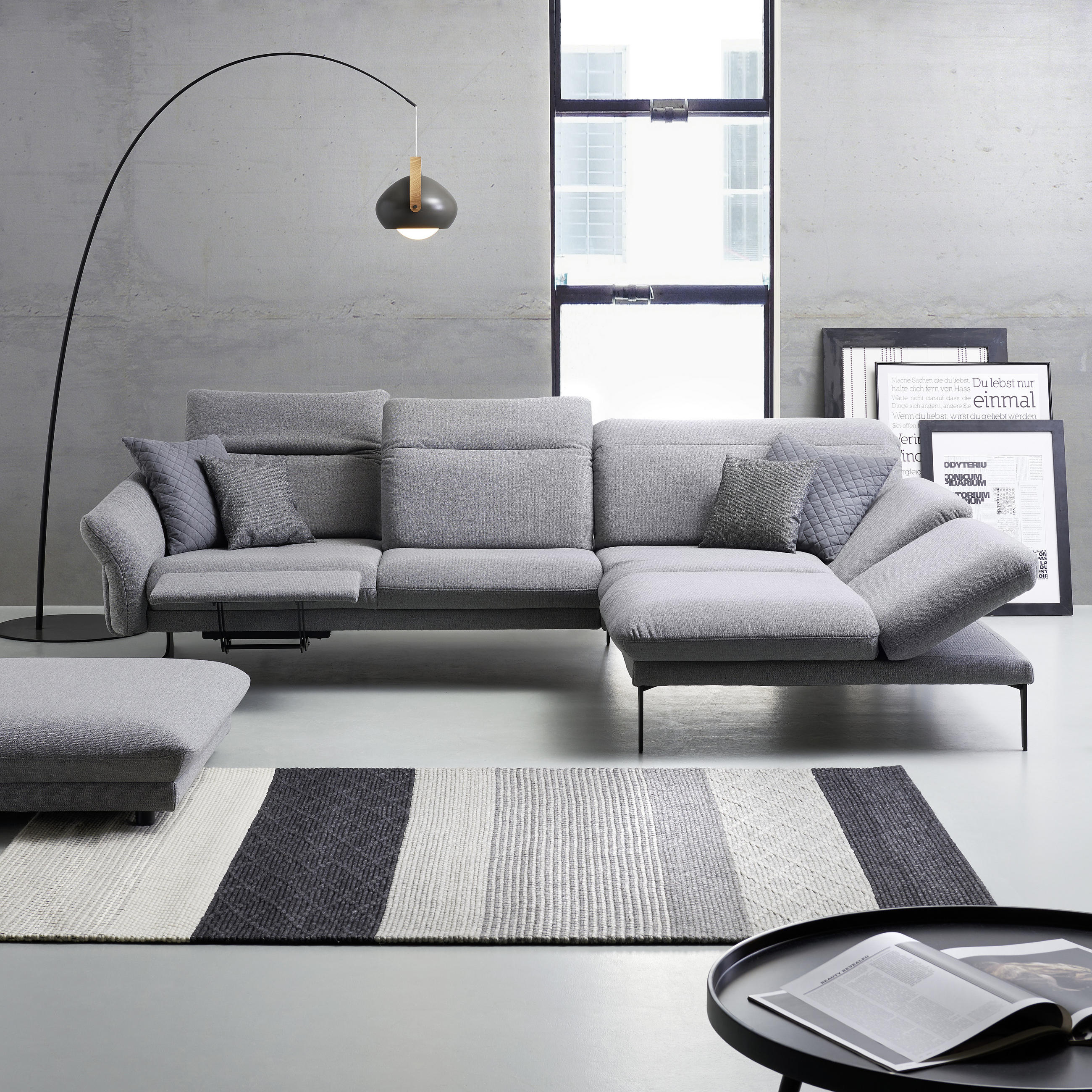 ECKSOFA Dunkelrot Echtleder - Anthrazit/Dunkelrot, Design, Leder/Metall (299/203cm) - Himolla