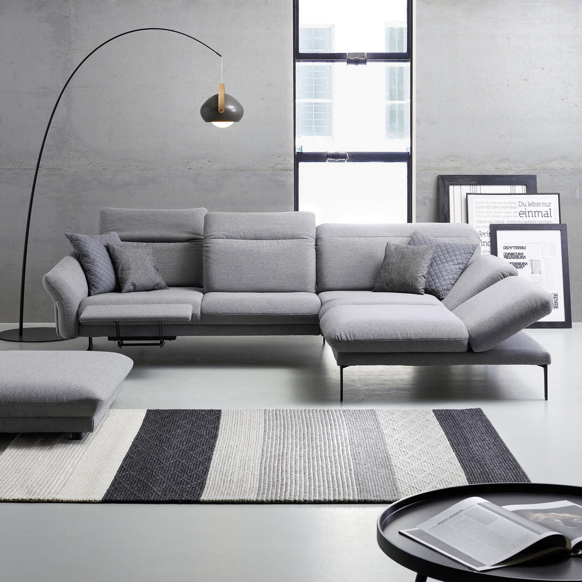 ECKSOFA Grau Echtleder  - Anthrazit/Grau, Design, Leder/Metall (299/203cm) - Himolla