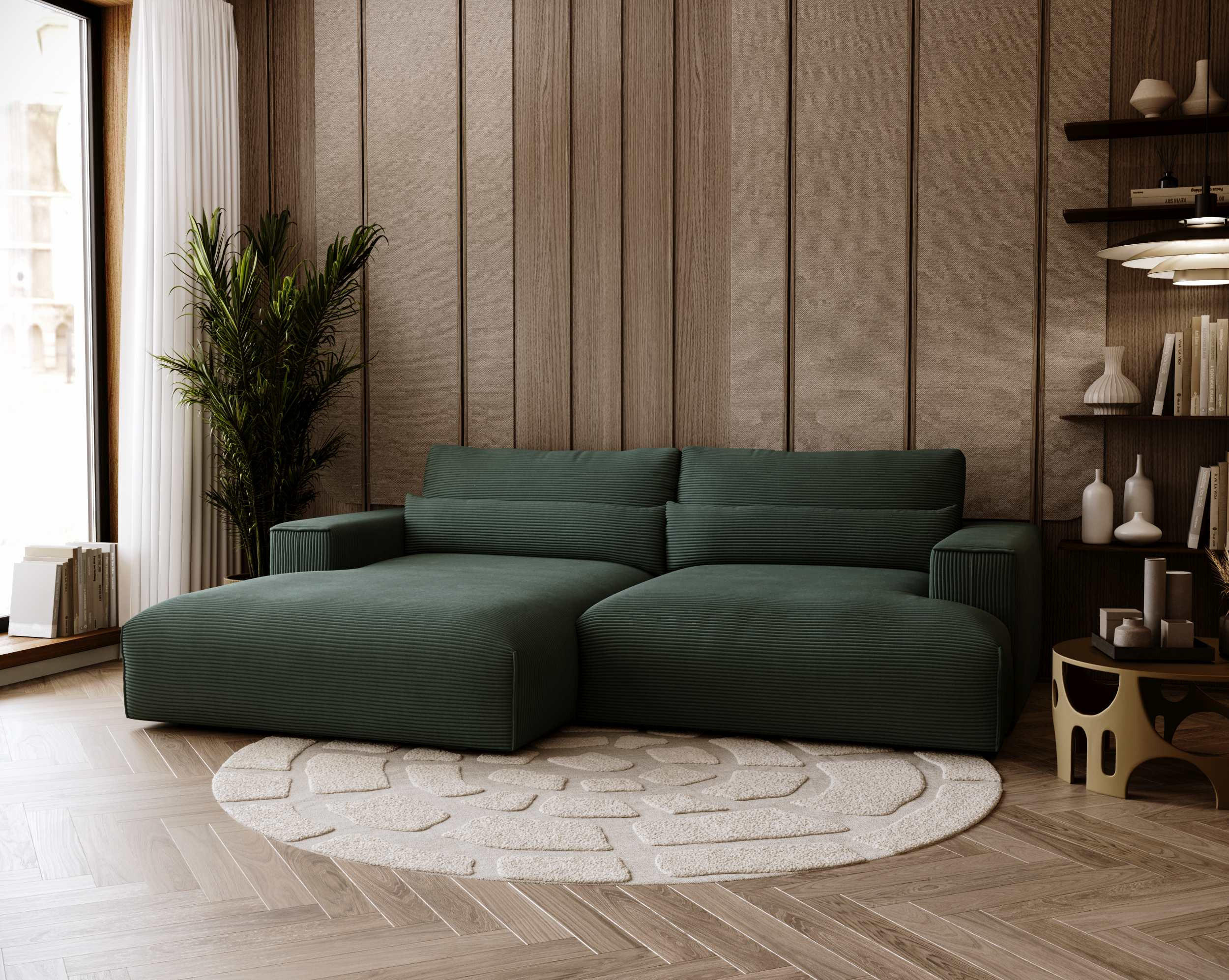 ECKSOFA Felicia Dunkelgrün Cord  - Dunkelgrün/Schwarz, Design, Kunststoff/Textil (187/267cm) - Stylife