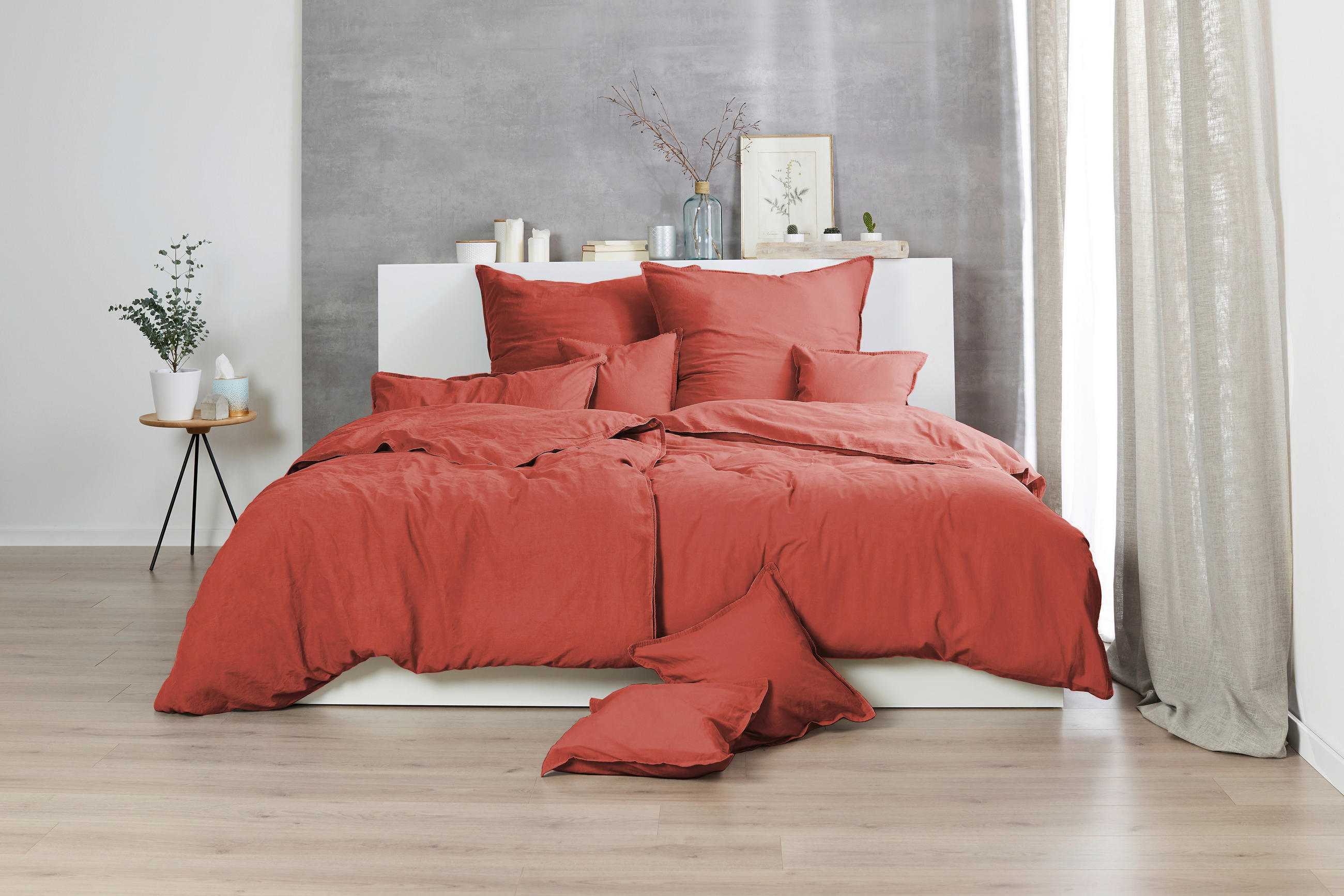 Thumbnail - Bettwäsche, Rot, Textil, Uni, 135x200 cm, Oeko-Tex® Standard 100, pflegeleicht, atmungsaktiv, Schlaftextilien, Bettwäsch...