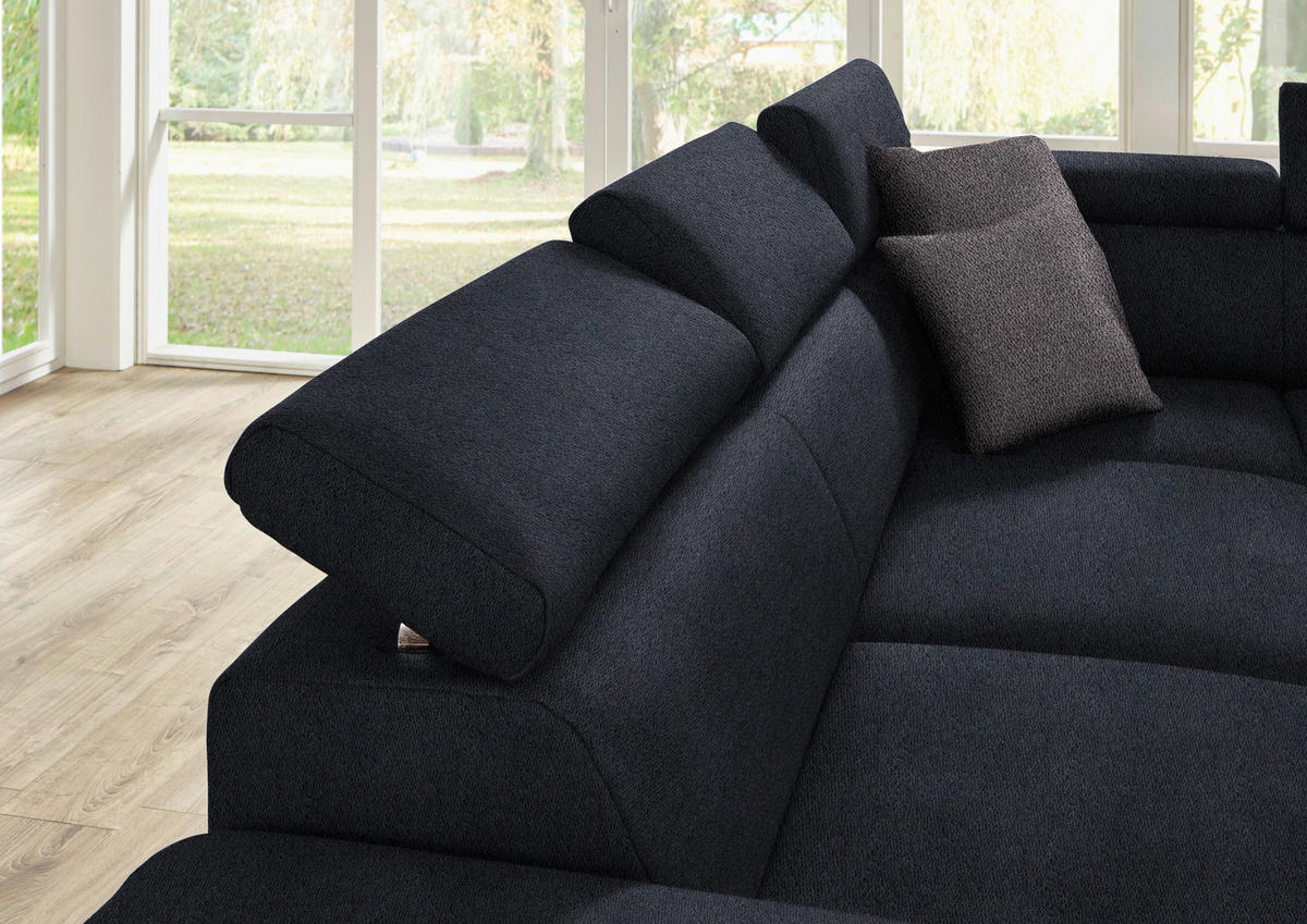 ECKSOFA in Mikrofaser Schwarz  - Eichefarben/Beige, Natur, Holz/Textil (226/273cm) - Beldomo System