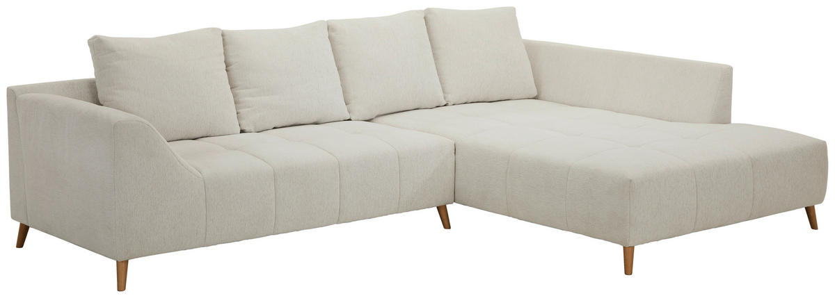 ECKSOFA Grauweiß Flachgewebe  - Buchefarben/Grauweiß, KONVENTIONELL, Holz/Textil (306/202cm) - Carryhome