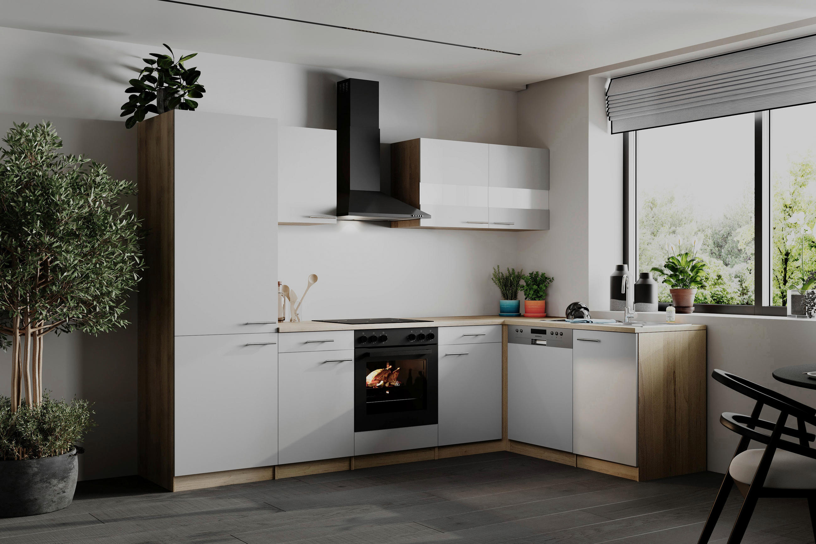 HÖRNKÖK 280/172 cm  i vit  - stålfärgad/vit, Basics, metall/trämaterial (280/172cm) - Respekta