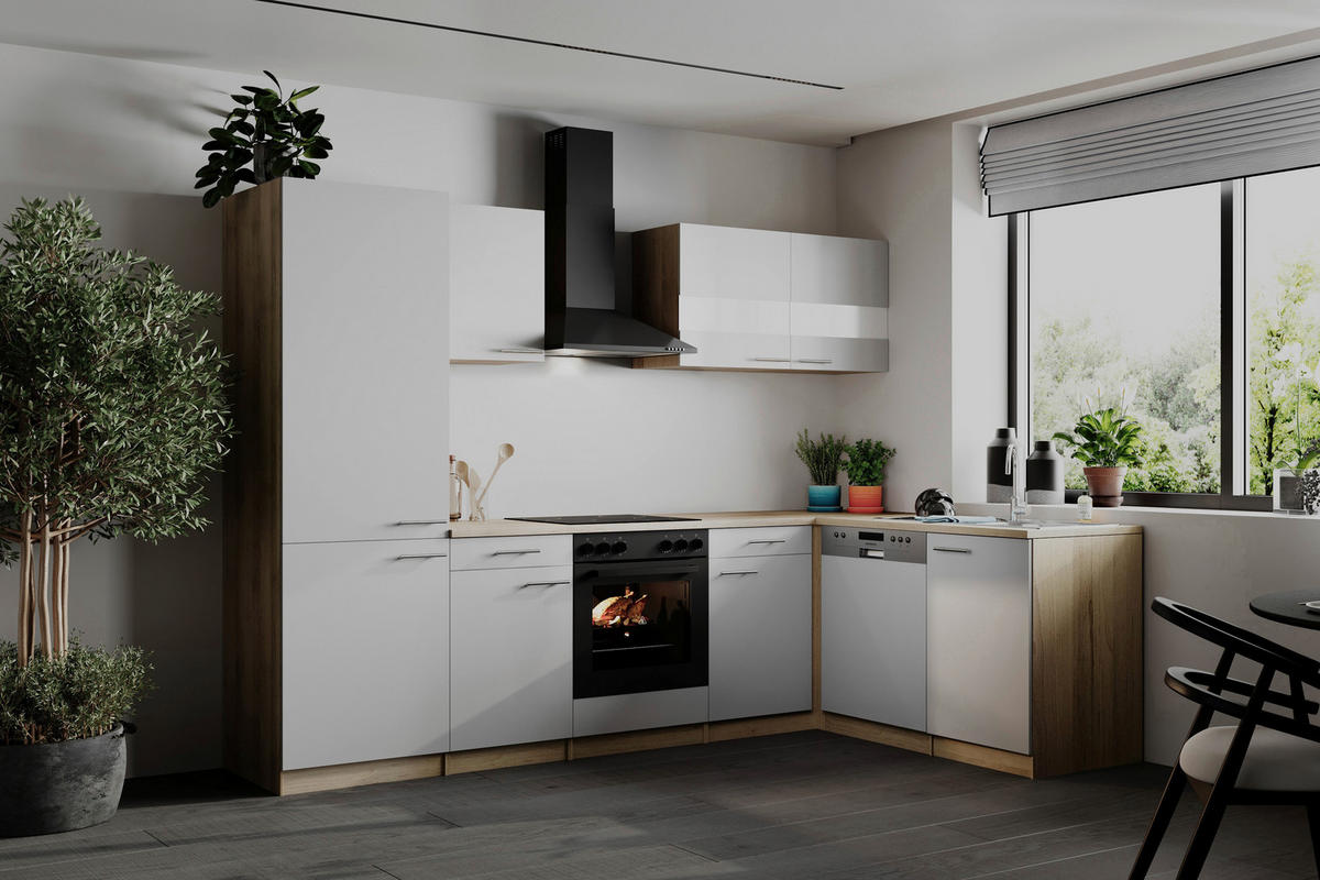 HÖRNKÖK 280/172 cm  i vit  - stålfärgad/vit, Basics, metall/trämaterial (280/172cm) - Respekta