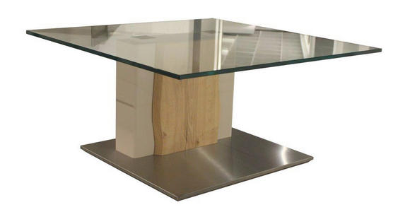 COUCHTISCH in Holz, Metall, Glas, Holzwerkstoff 85/85/43 cm - Edelstahlfarben/Eichefarben, Design, Glas/Holz (85/85/43cm) - Moderano