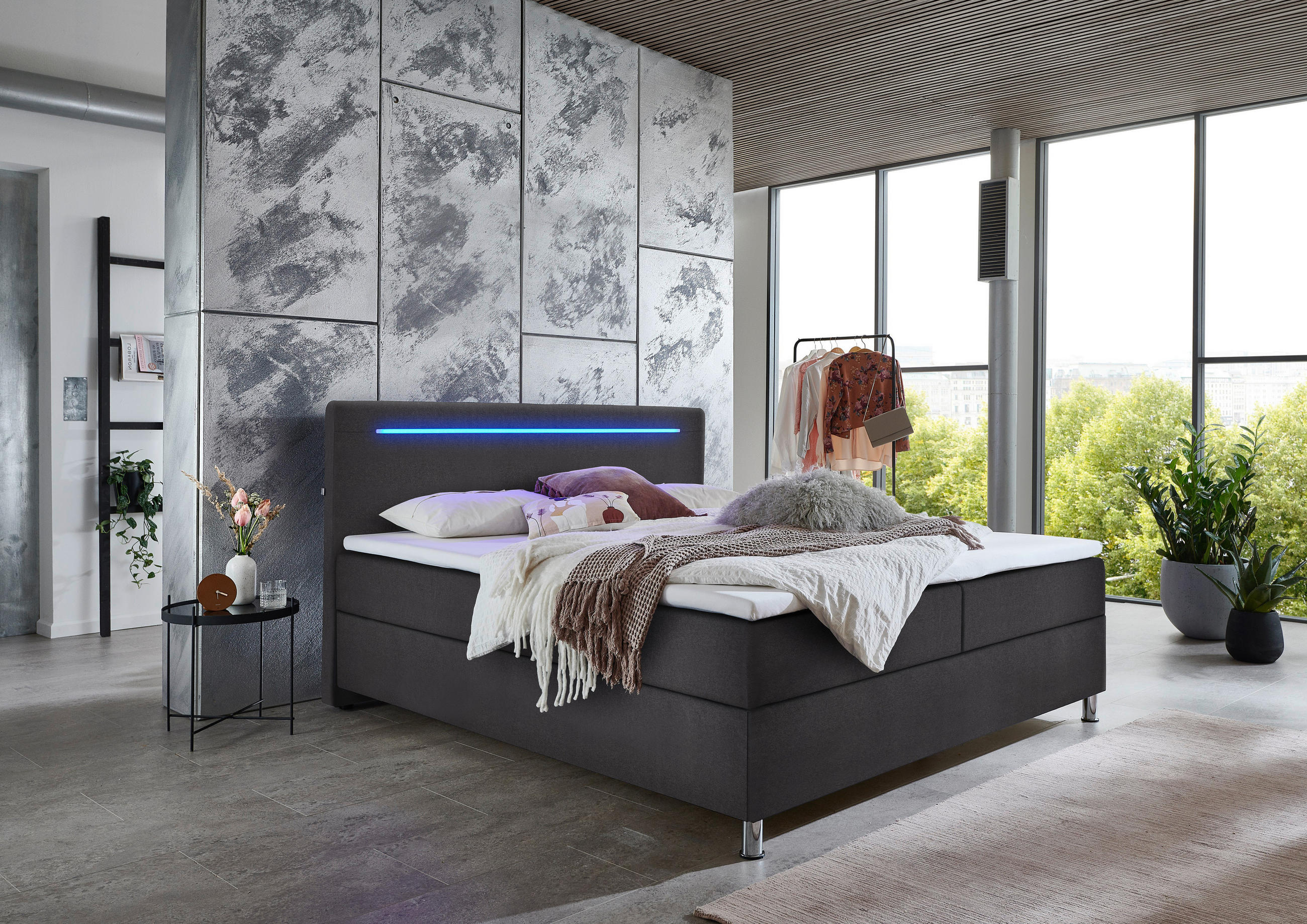 BOXBETT 180/200 cm  in Anthrazit  - Chromfarben/Anthrazit, MODERN, Textil/Metall (180/200cm) - Livetastic