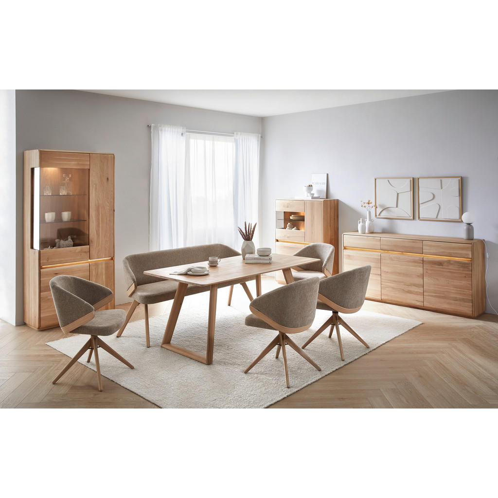 Thumbnail - Linea Natura Armlehnstuhl, Beige, Eiche Bianco, Holz, Textil, Eiche, vollmassiv, konisch, 59x83x59 cm, Sitzfläche 360° d...