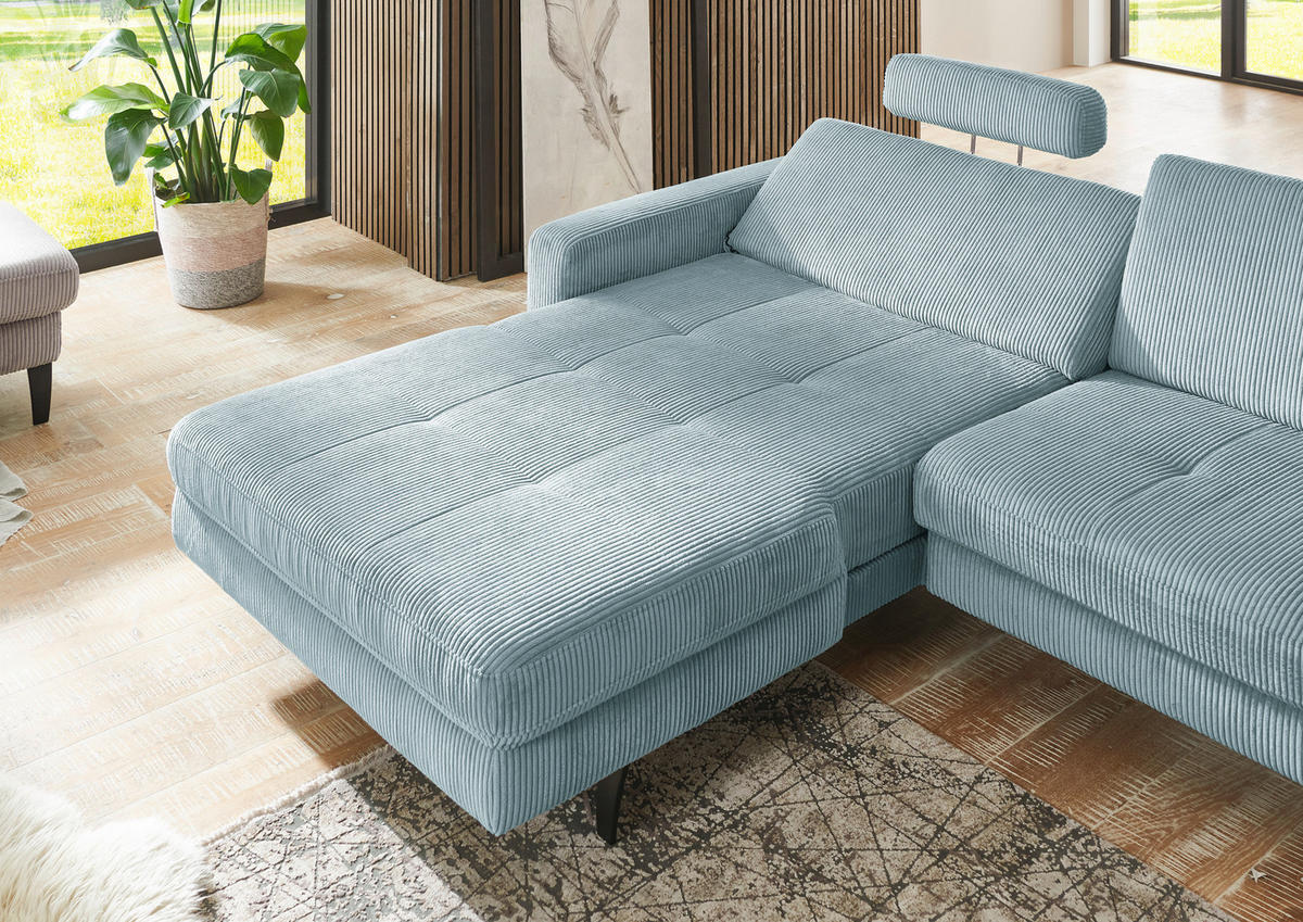 ECKSOFA in Cord Hellblau  - Schwarz/Hellblau, Modern, Textil/Metall (177/302cm) - Beldomo Style